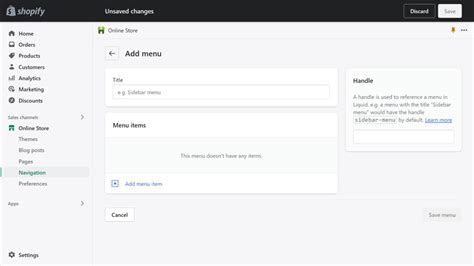 shopify menus.
